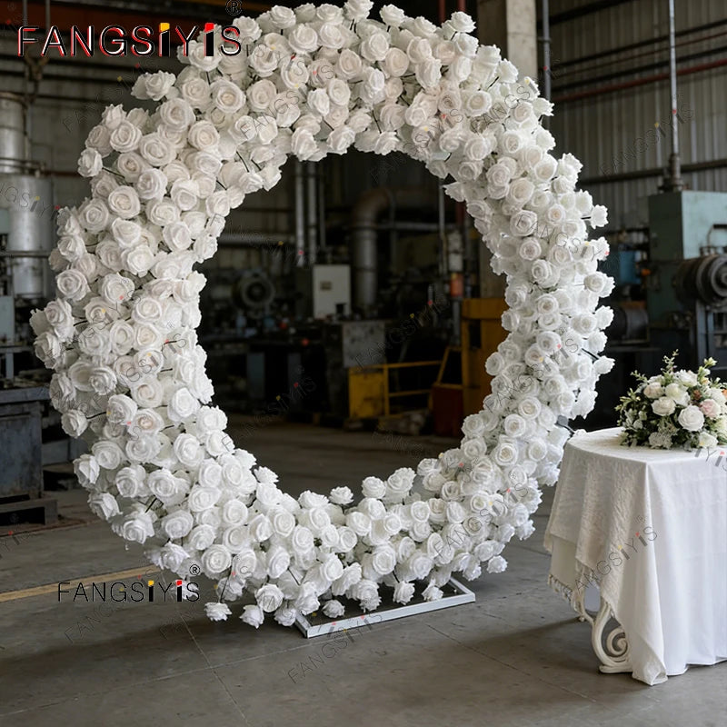 Luxury  Rose Flower Row Runner Arrangement White Wedding Backdrop Circular arch Decor Floral With Frame Event Banquet Party Prop