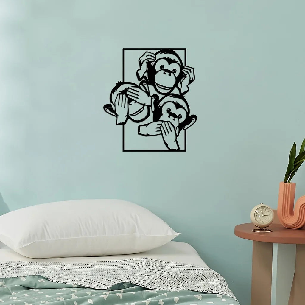 Three Big Mouth Monkeys Metal Wall Decor, Modern Wall Decor Bedroom Decor Sticker Mural Room Decor Iron Art Silhouette