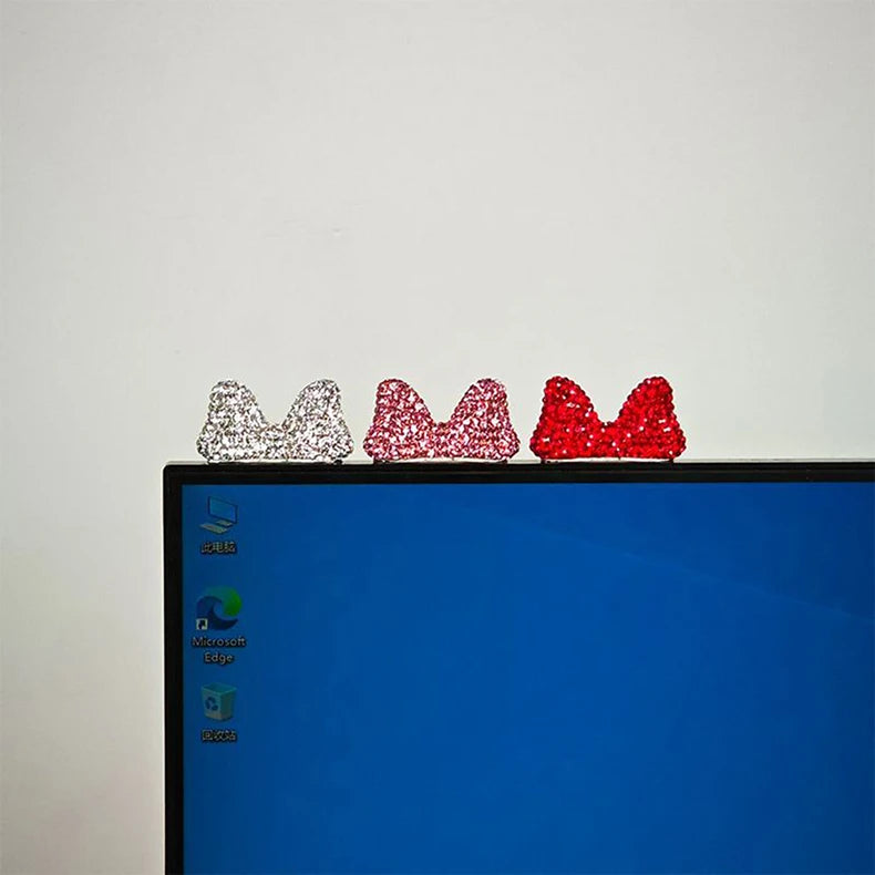 Computer Display Screen Decorative Diamond Bow Car Display Central Control Mini Decorative Ornaments Office Work Station Decor