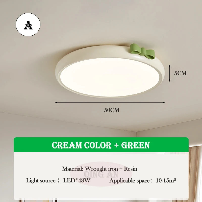 Pink Bow Children's Room Ceiling Light LED Princess Room Lamp French Cream Style Baby Room Study Room Girl Bedroom Ceiling Lamps