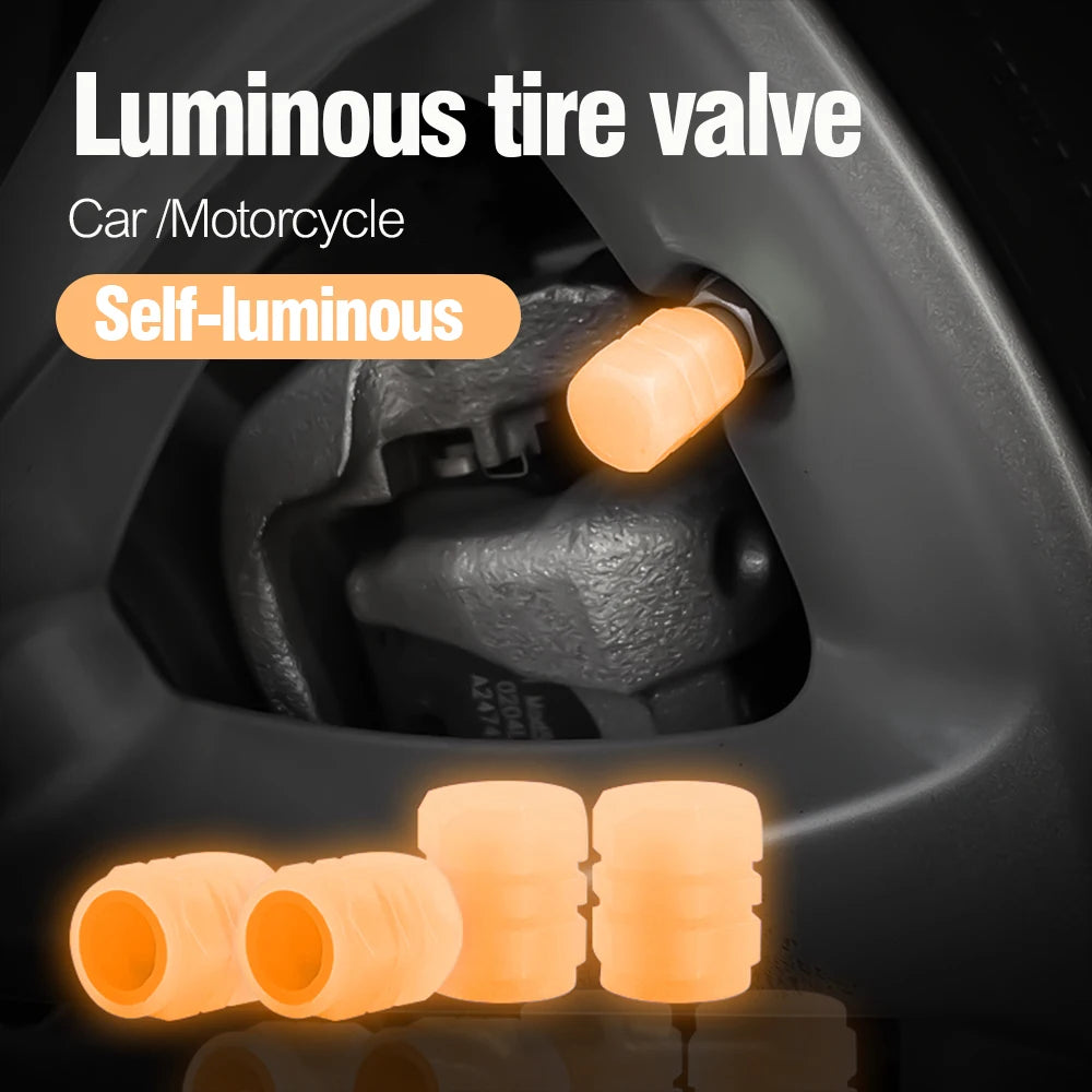 Luminous Valve Caps Fluorescent Red Night Glowing Car Motorcycle Bicycle Wheel Styling Tyre Hub Universal Cap Decor 1/4Pcs