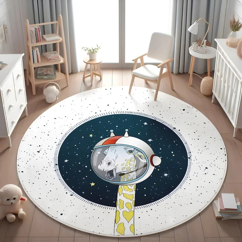 Planets Astronauts Playmat Round Rug  Living Room Decor Sofa Rug Kid's Play Mat Boys Bedroom Bedside Rug Play Reading Area Rug