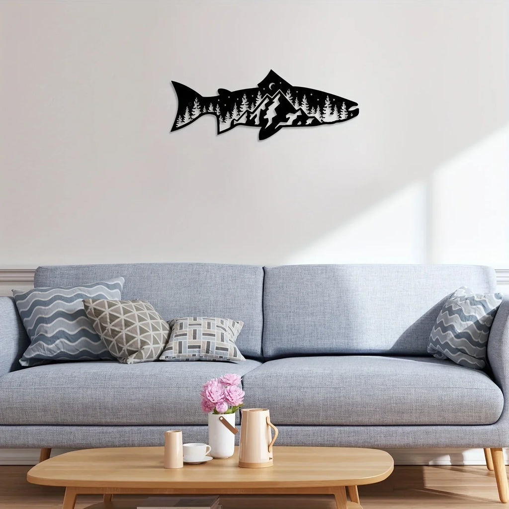 CIFbuy Unique Mountain Forest Metal Wall Art Fish Shape Wall Decor for Home Wall Decor Wall Art Decor Sticker Mural Room Decor
