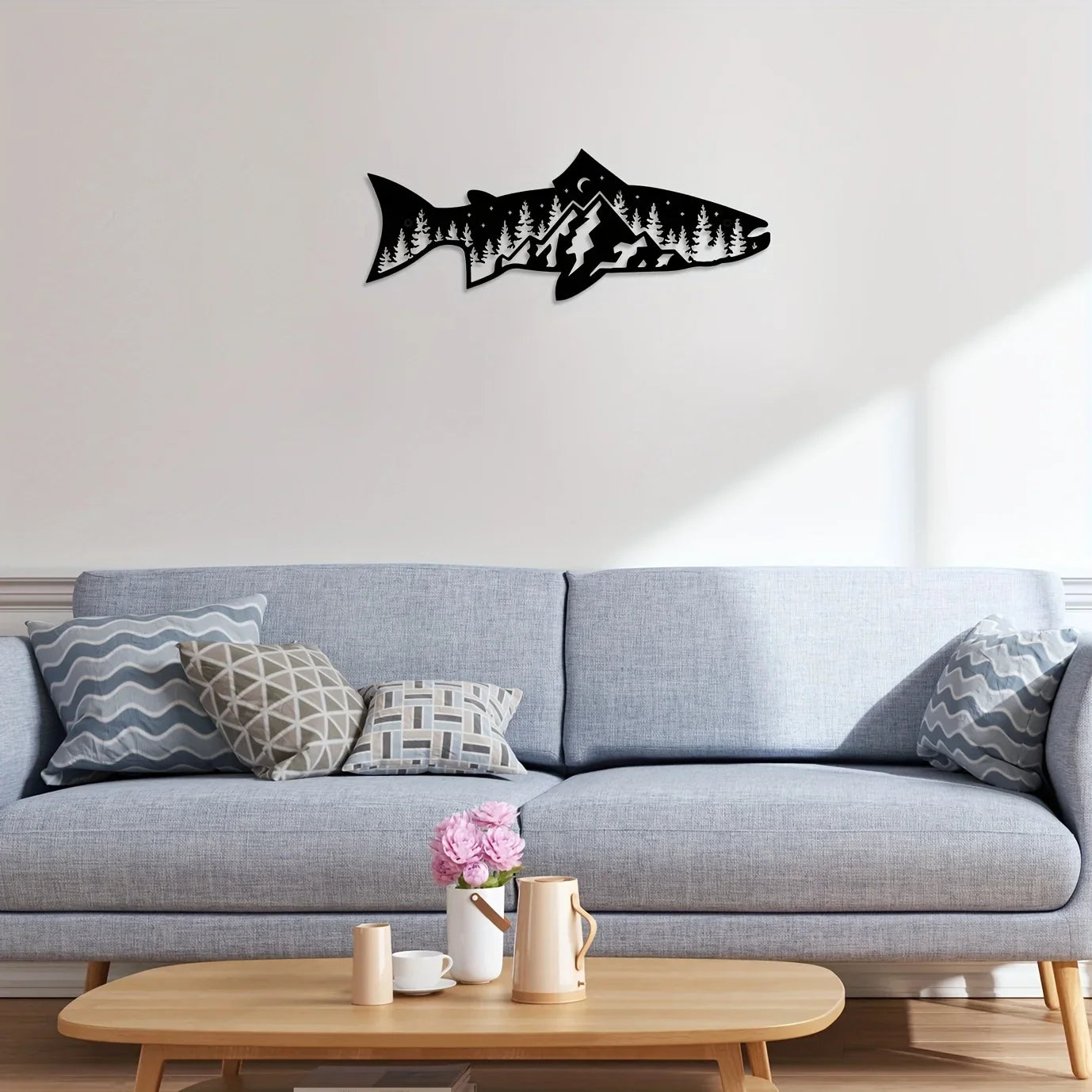 CIFbuy Unique Mountain Forest Metal Wall Art Fish Shape Wall Decor for Home Wall Decor Wall Art Decor Sticker Mural Room Decor