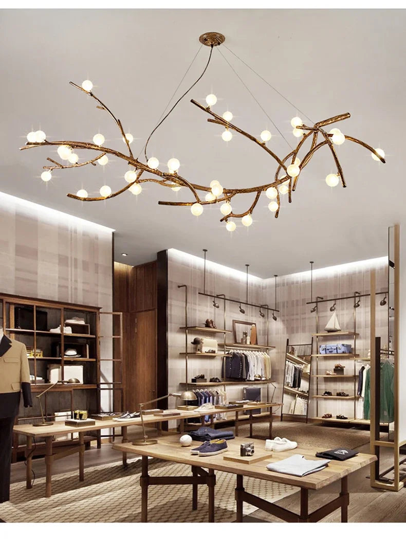 Modern Nordic Retro LED Chandelier For Living Bedroom Tree Branch Art Ceiling Pendant Lights Brown Antique Hanging Lamp Decor Li