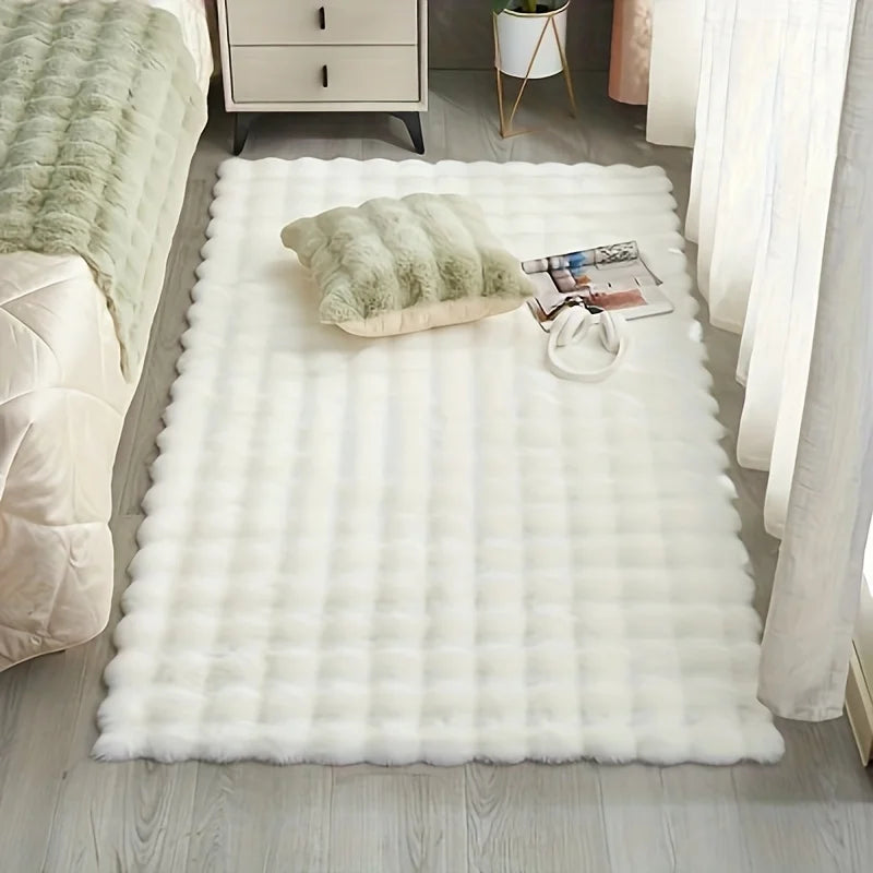 Rabbit Fur Area Rug–Soft Thick Non-Slip Waterproof Machine-Washable for Living Room and Bedroom Decor