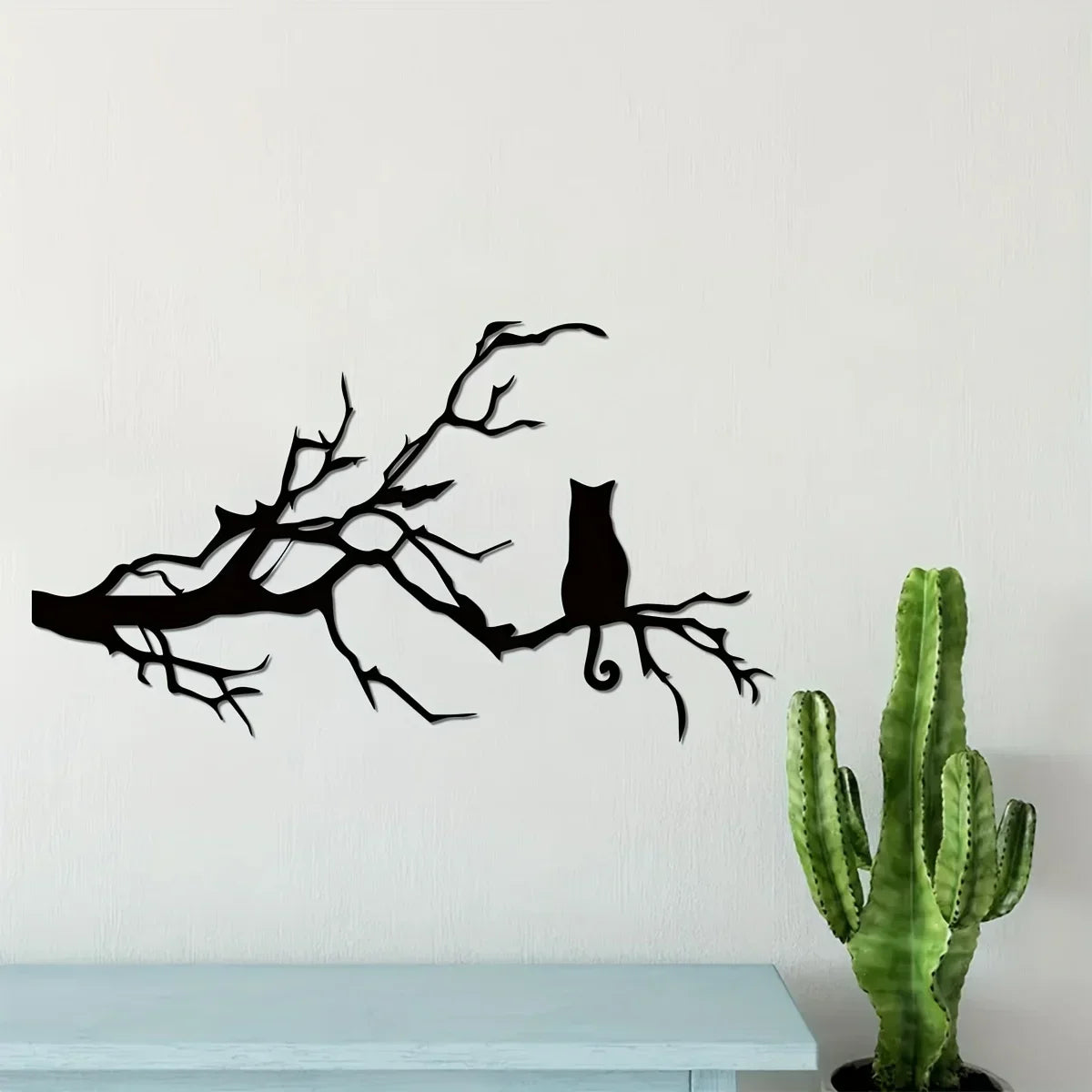 Charming Cat Metal Wall Art for Home Decor, Unique Bedroom Decoration, Cat Lovers Gift, Stylish Branch Cat Design