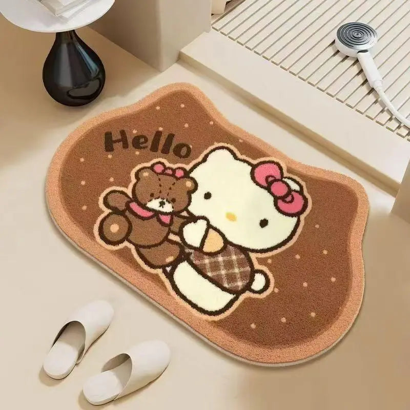 Hello Kitty Cute Cartoon Faux Cashmere Bathroom Rug - Non-Slip, Absorbent, Quick-Dry for Toilet Entrance & Shower Room