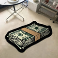 VIKAMA Irregular Money Stack Shaped Area Rug Vintage Dollar Bill Print Non Slip Floor Mat Funny Cartoon Cash Carpet Bedroom Rug