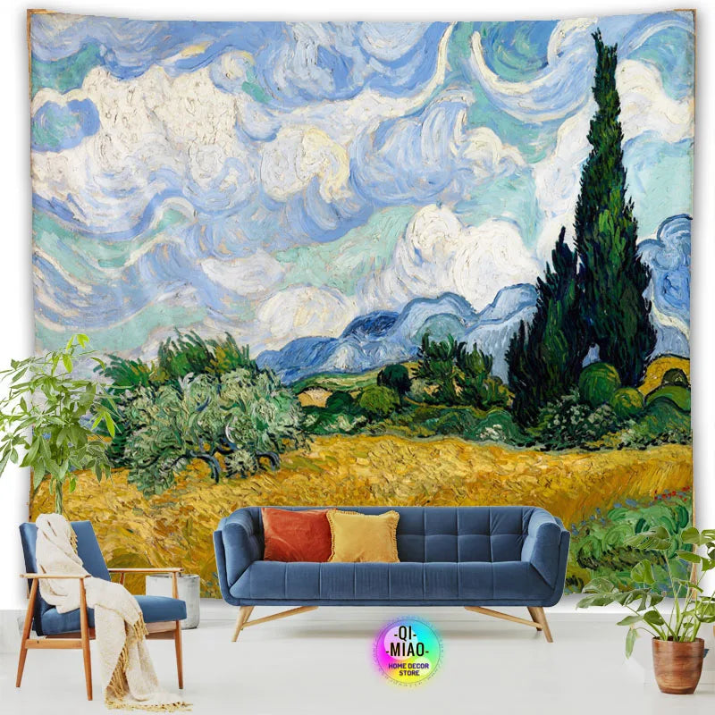 Tapestry World Famous Painting Van Gogh Tapestries Printed  Wall Hanging Rural Landscape Home Decoration Bedroom Decor Wall Ar