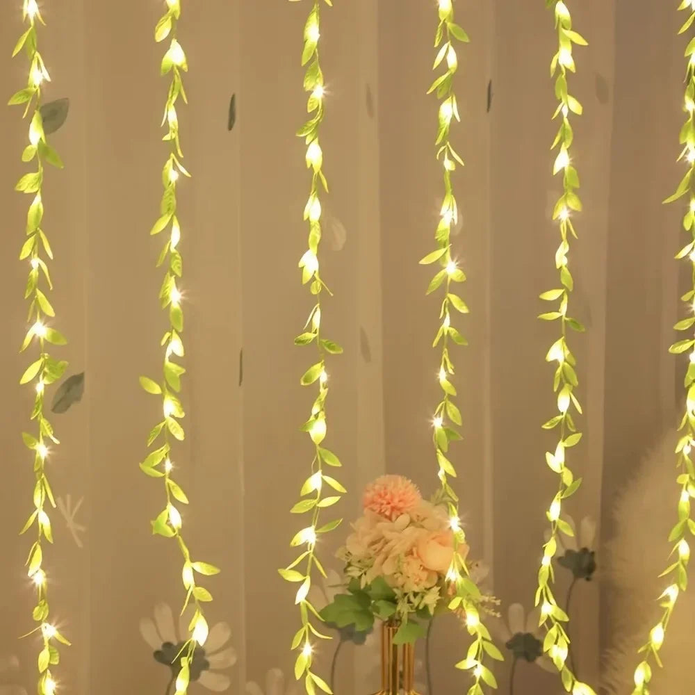 20/50/100LEDS Always on Battery Box Willow light Decorative Light String Imitation Leaf Wrought Iron Basket Copper Wire