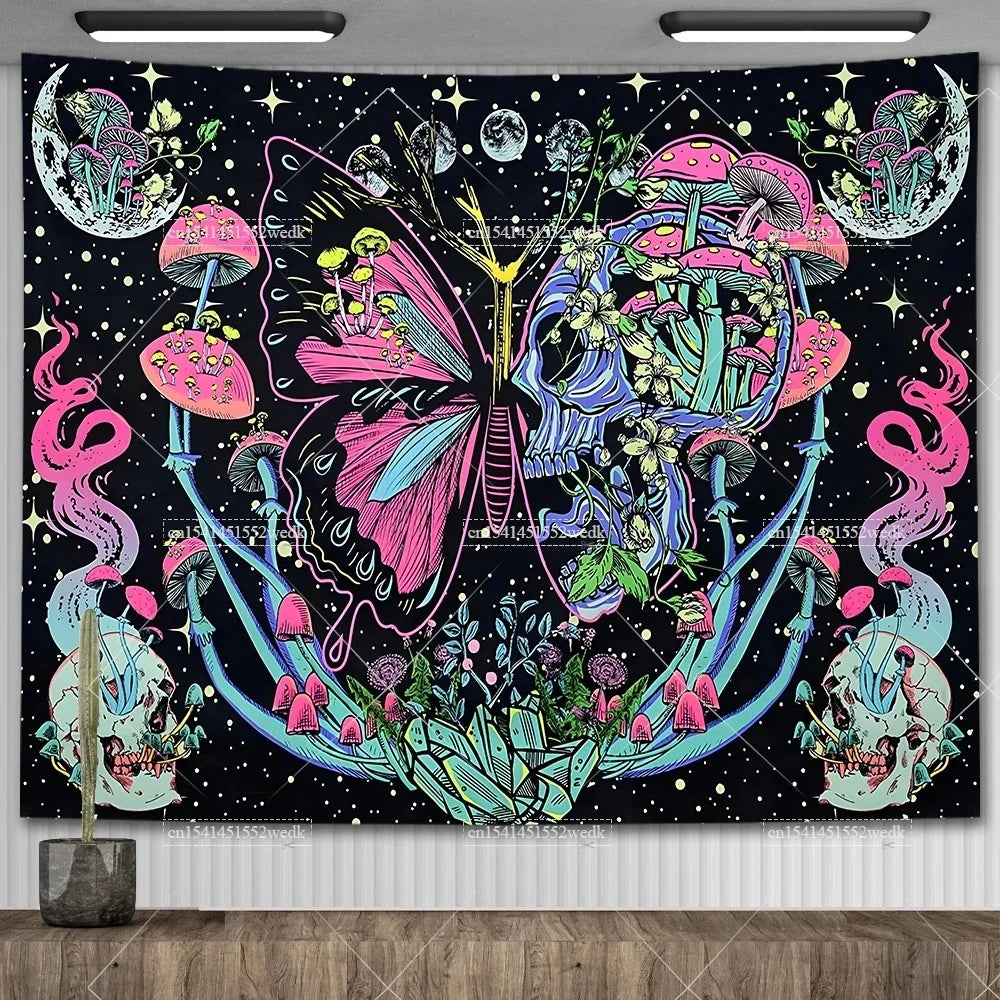 Skull Tapestry Trippy Mushroom Tapestry Snake Hippie Psychedelic Tapestry Aesthetic Moth Moon And Stars Tapestry Wall Hanging