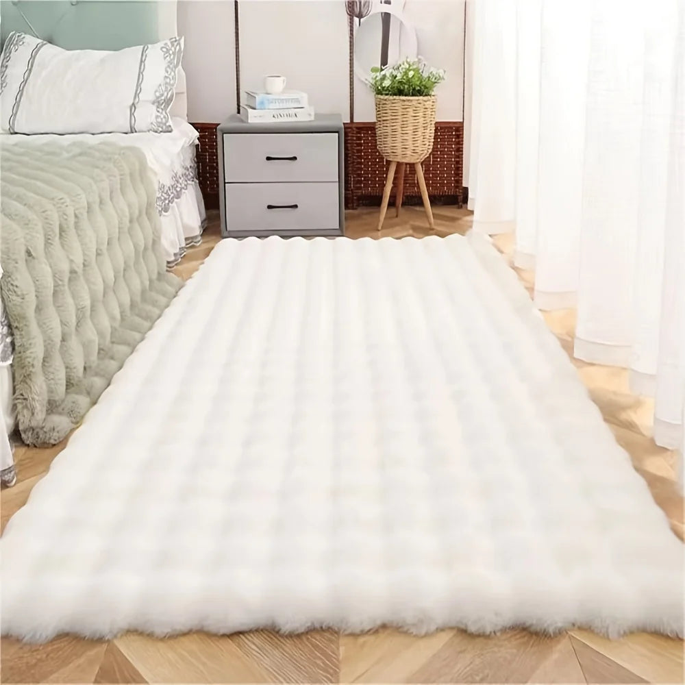 Rabbit Fur Area Rug–Soft Thick Non-Slip Waterproof Machine-Washable for Living Room and Bedroom Decor