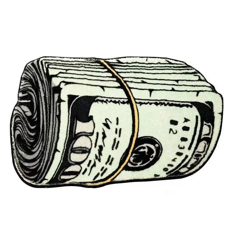 VIKAMA Irregular Money Stack Shaped Area Rug Vintage Dollar Bill Print Non Slip Floor Mat Funny Cartoon Cash Carpet Bedroom Rug