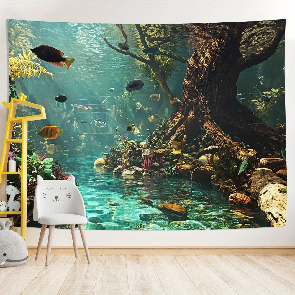 1 aquarium tapestry, polyester fiber wall decoration, suitable for living rooms, bedrooms, offices, and parties