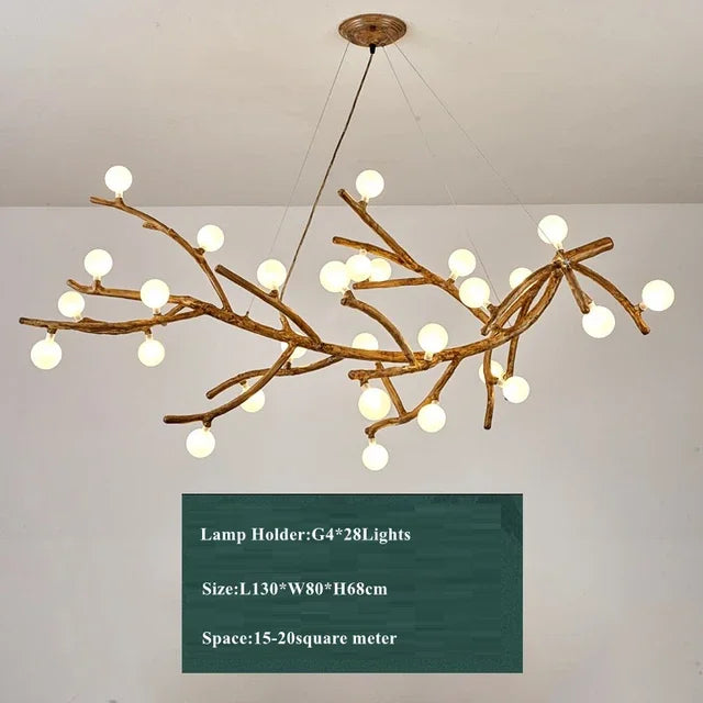Modern Nordic Retro LED Chandelier For Living Bedroom Tree Branch Art Ceiling Pendant Lights Brown Antique Hanging Lamp Decor Li