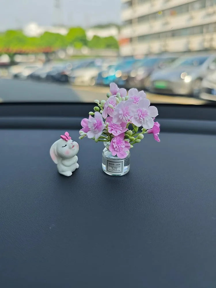 Spring Car Interior Decor - Adorable Resin Dashboard Vase, Mini Cute Window Sill Flower Pot with Car Healing Doll Ornaments
