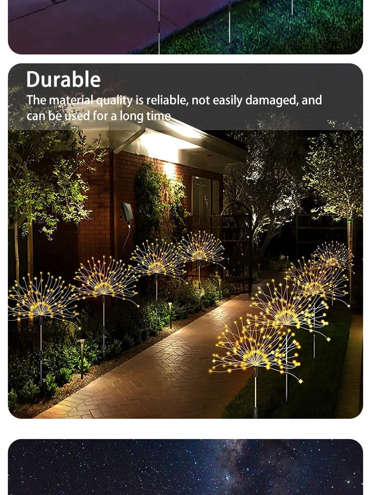 Solar Firework Lights Outdoor Waterproof Lights Camping Ambient String Lights Solar Ground Plug Firework Lights String Lights