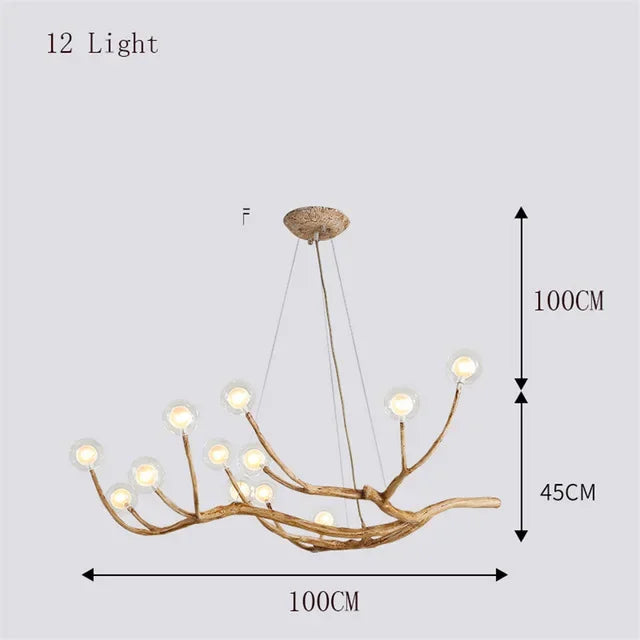 Modern Nordic Retro LED Chandelier For Living Bedroom Tree Branch Art Ceiling Pendant Lights Brown Antique Hanging Lamp Decor Li