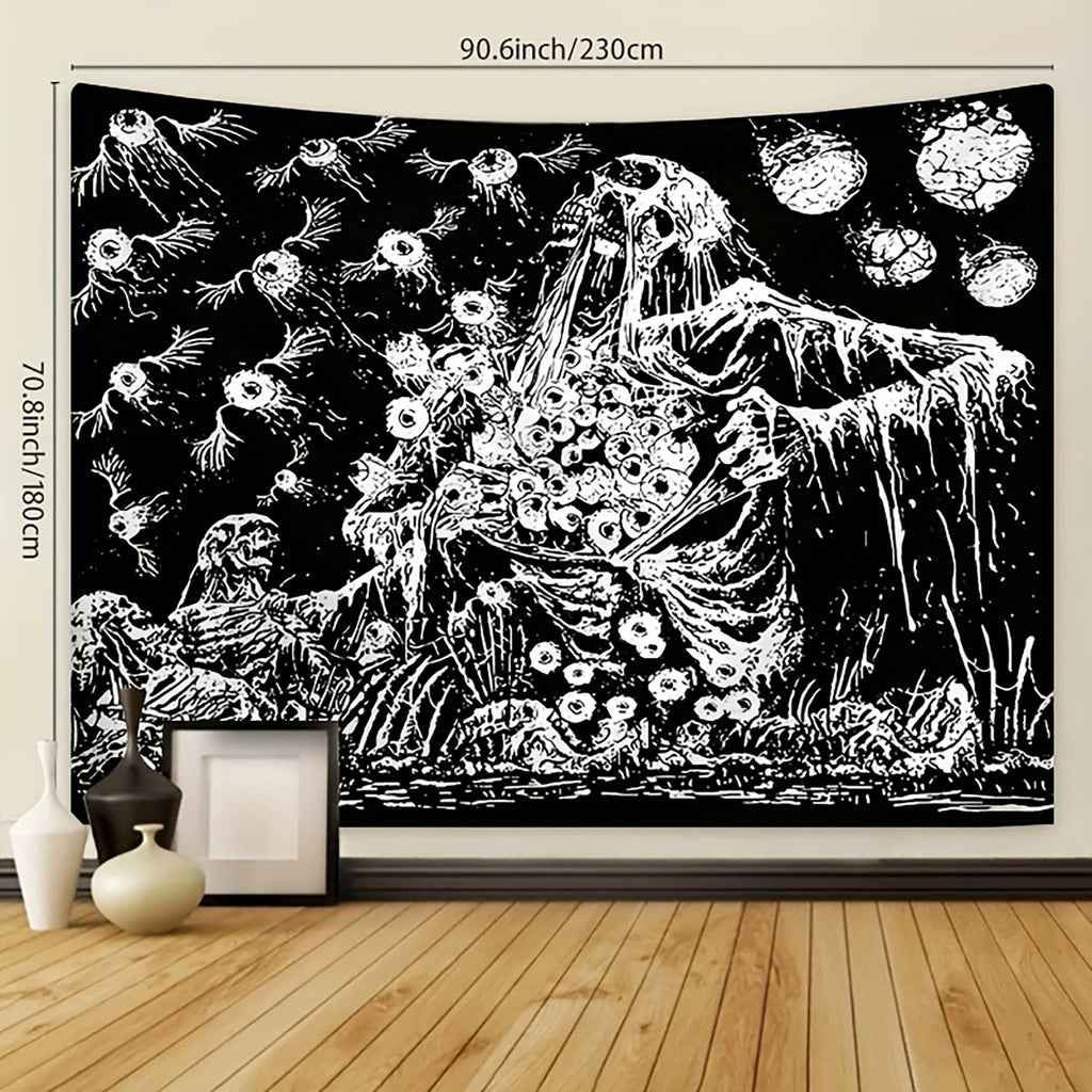 1pc Black and white skull tapestry, moth tapestry, tarot card sun moon constellation tapestry, Halloween horror tapestry
