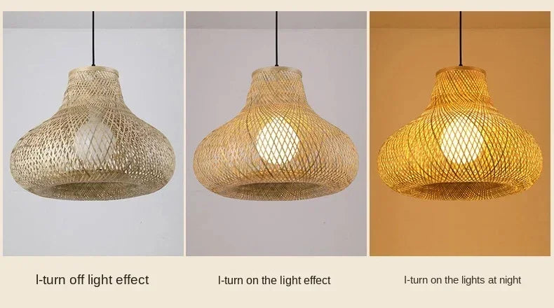Bamboo Hand Weaving Pendant Lights 40/60/80cm Hanging LED Ceiling Lamp Chandelier Fixture Rattan Hand Craft Woven Bedroom Decor