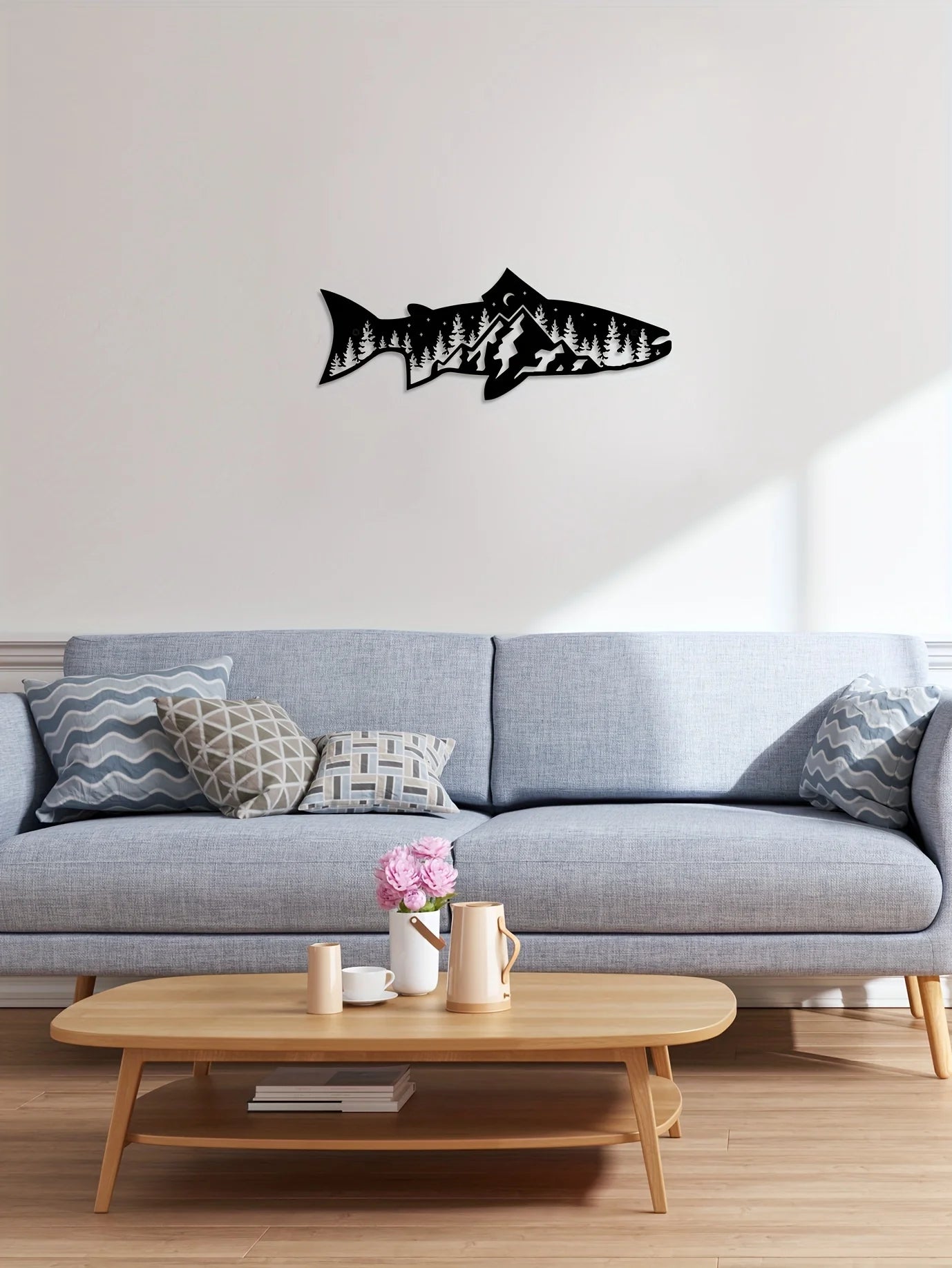 CIFbuy Unique Mountain Forest Metal Wall Art Fish Shape Wall Decor for Home Wall Decor Wall Art Decor Sticker Mural Room Decor