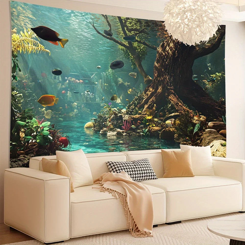 1 aquarium tapestry, polyester fiber wall decoration, suitable for living rooms, bedrooms, offices, and parties
