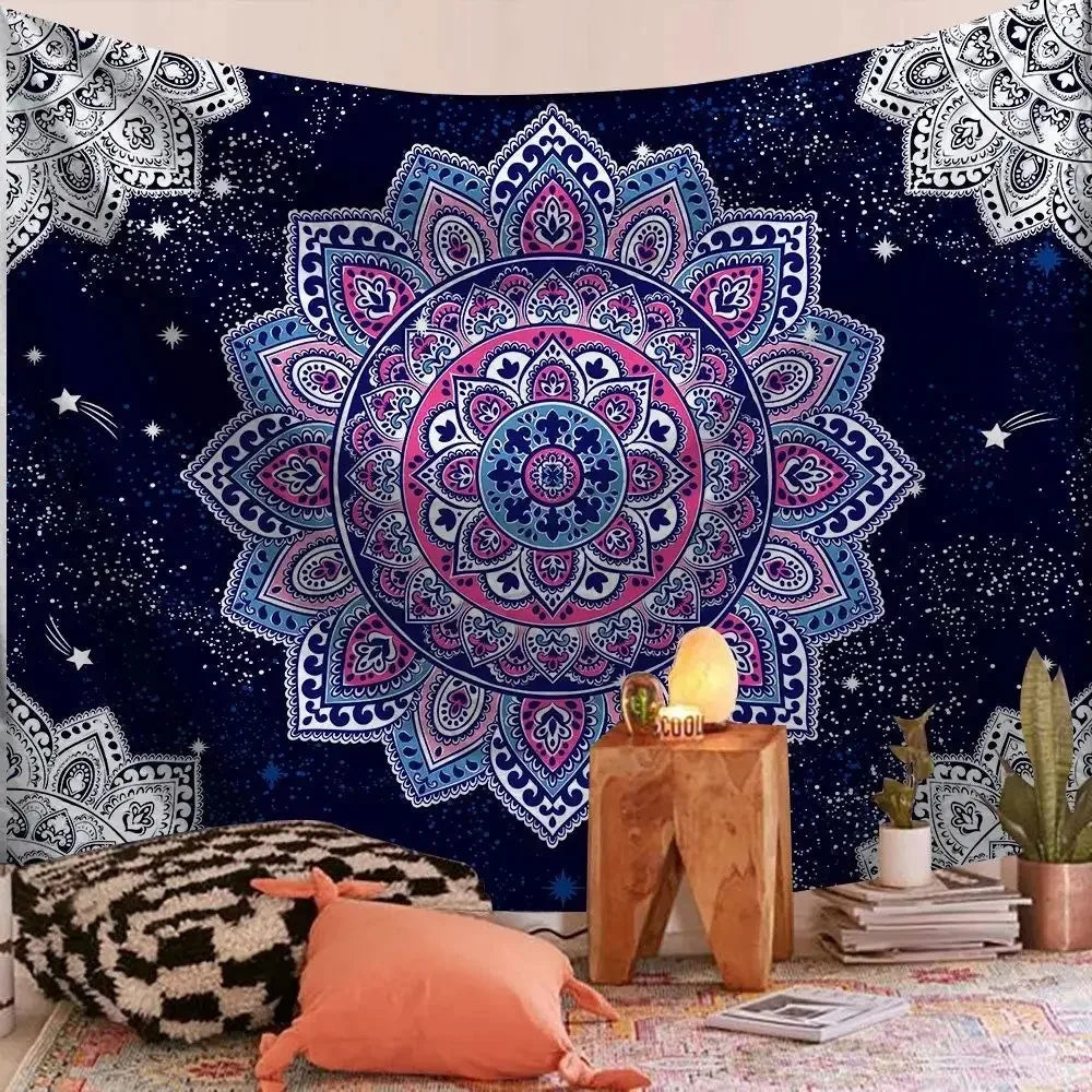 Bohemian Decorative Wall Cloth Tapestry Psychedelic Hippie Night Moon Tapestry Mandala Tapestry Indian Mandala