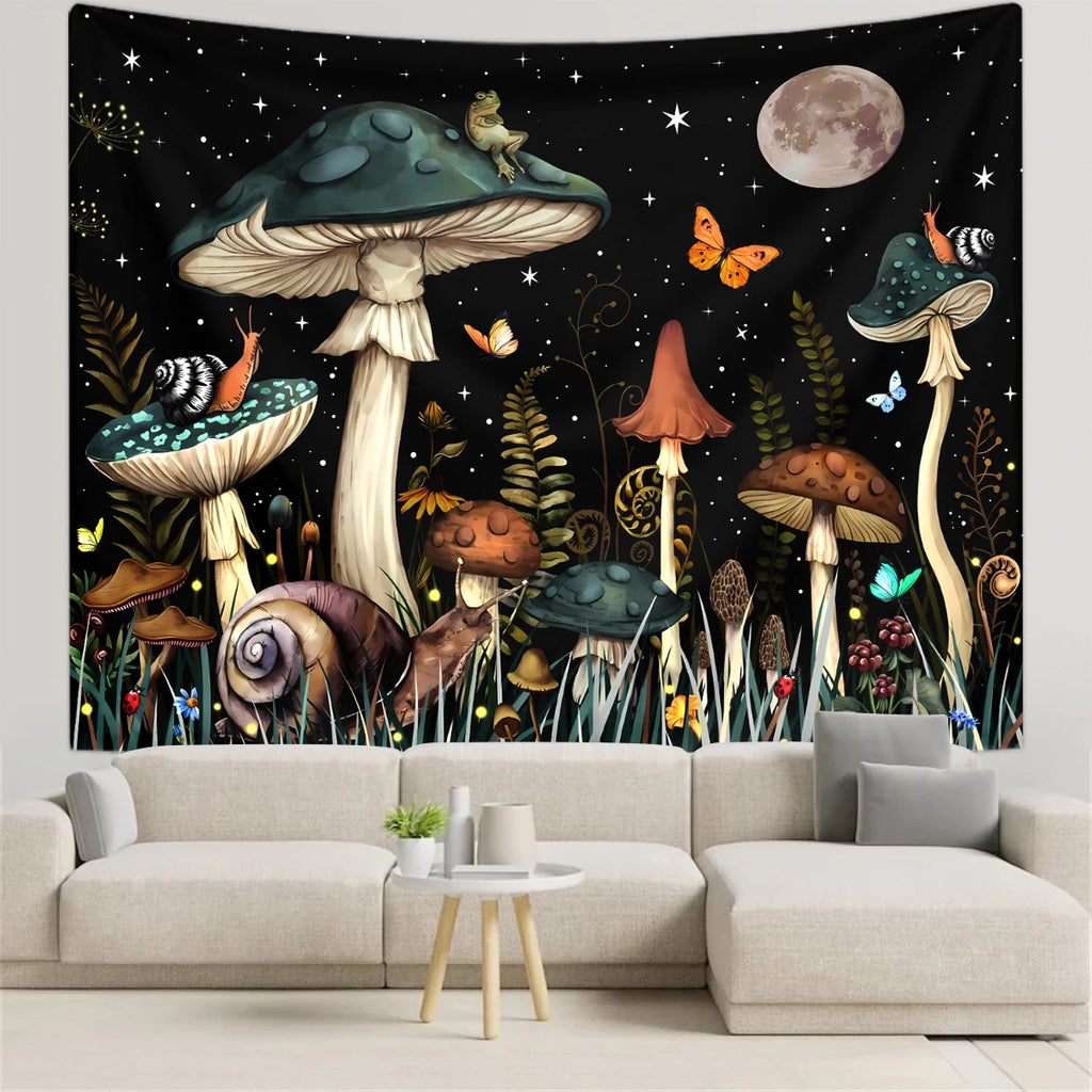 1pc Mushroom tapestry, moon tapestry, plant flower butterfly tapestry, snail frog tapestry, bedroom decoration wall hanging