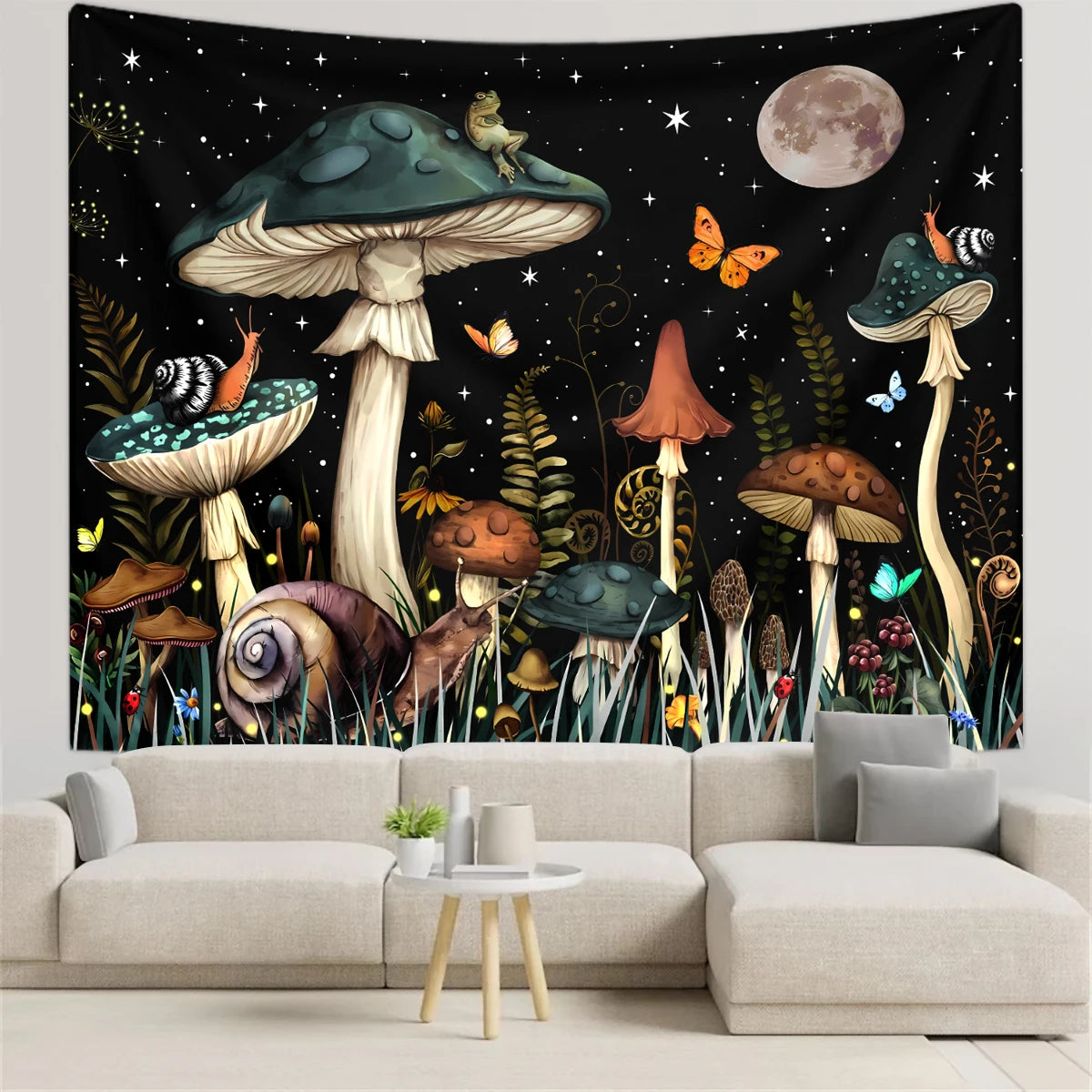 1pc Mushroom tapestry, moon tapestry, plant flower butterfly tapestry, snail frog tapestry, bedroom decoration wall hanging
