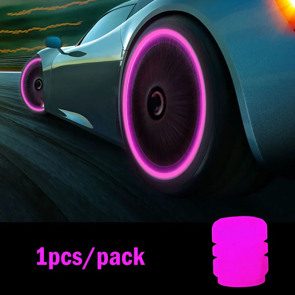 Luminous Valve Caps Fluorescent Red Night Glowing Car Motorcycle Bicycle Wheel Styling Tyre Hub Universal Cap Decor 1/4Pcs