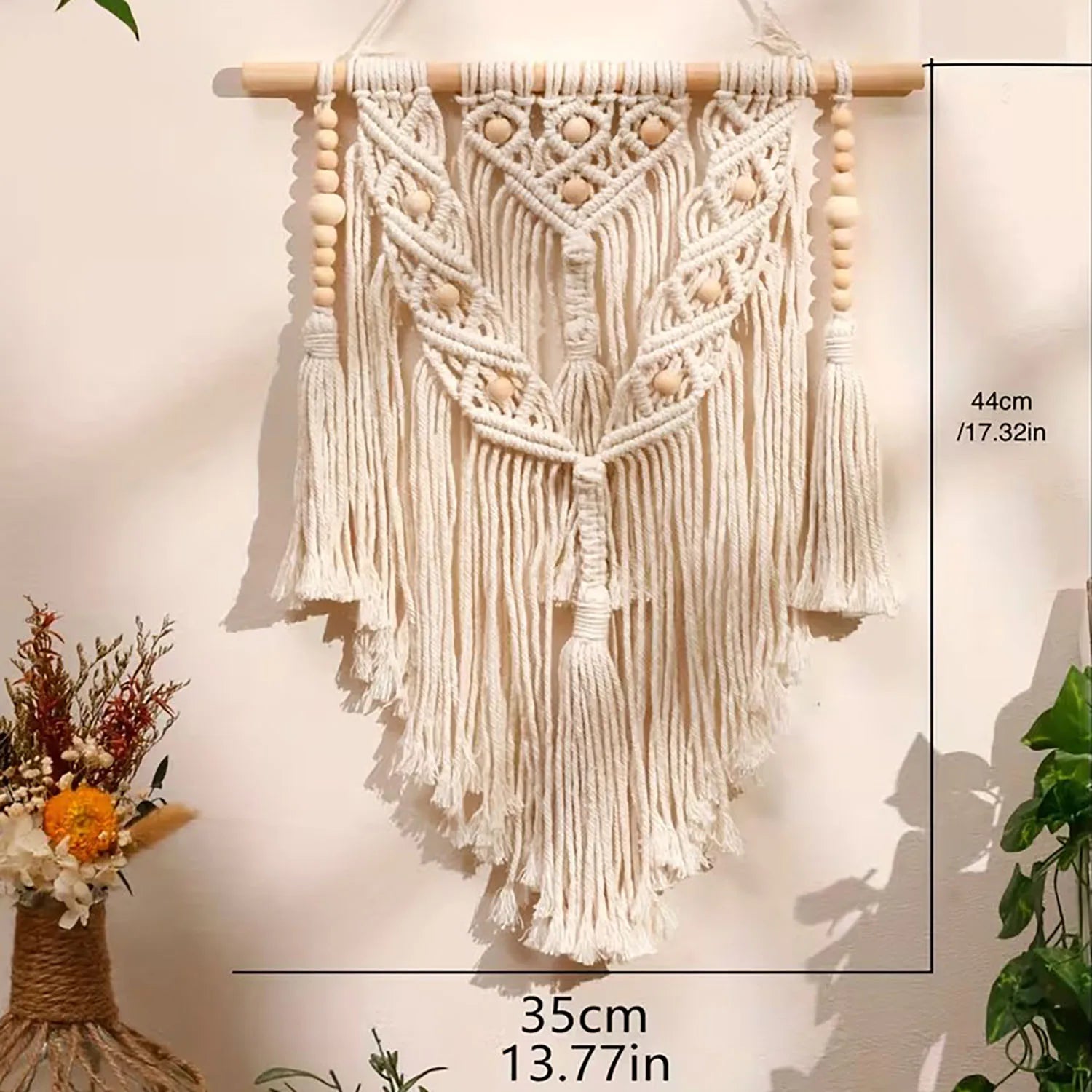 1pc Bohemian Style Handwoven Tapestry, Adorned with Wooden Beads, Exquisite and Fashionable, Suitable for Home Decor