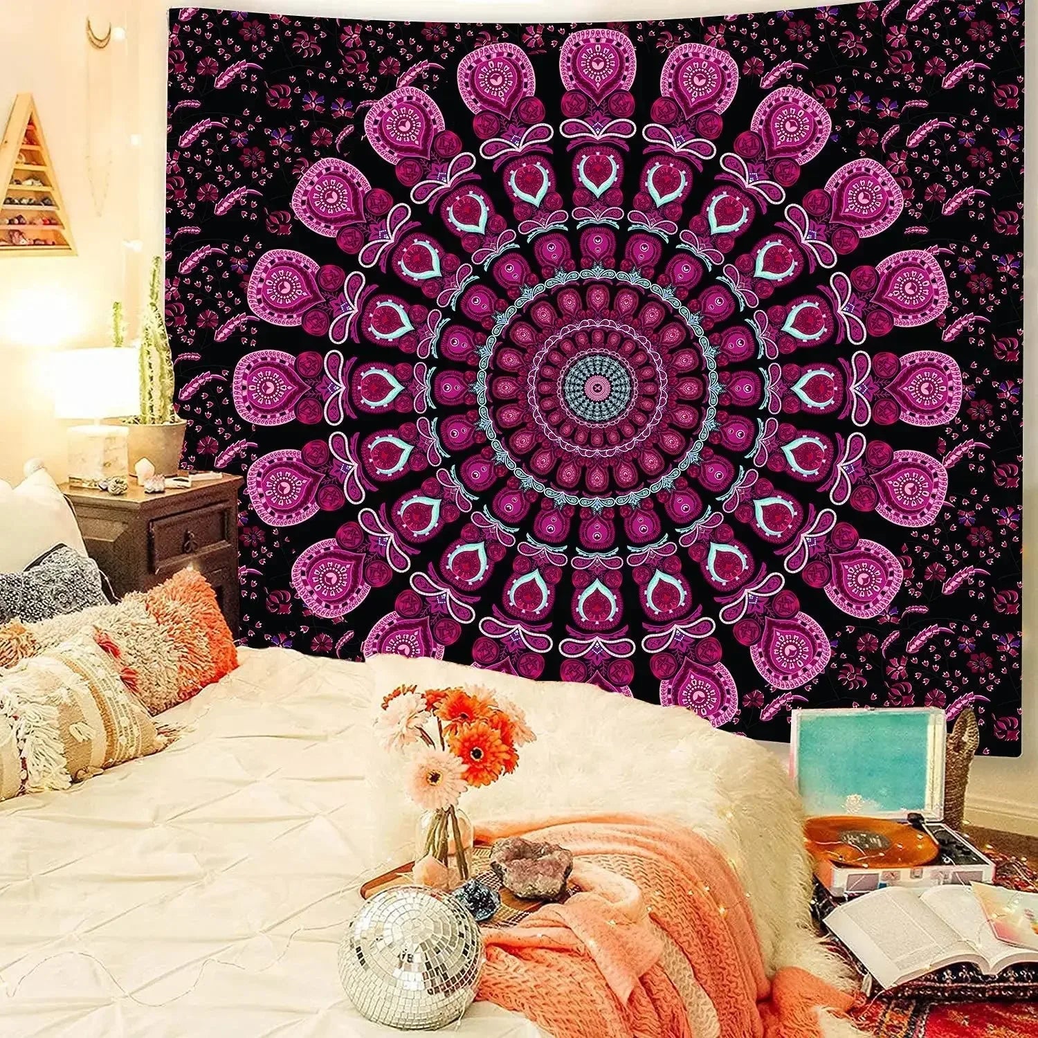 Bohemian Decorative Wall Cloth Tapestry Psychedelic Hippie Night Moon Tapestry Mandala Tapestry Indian Mandala