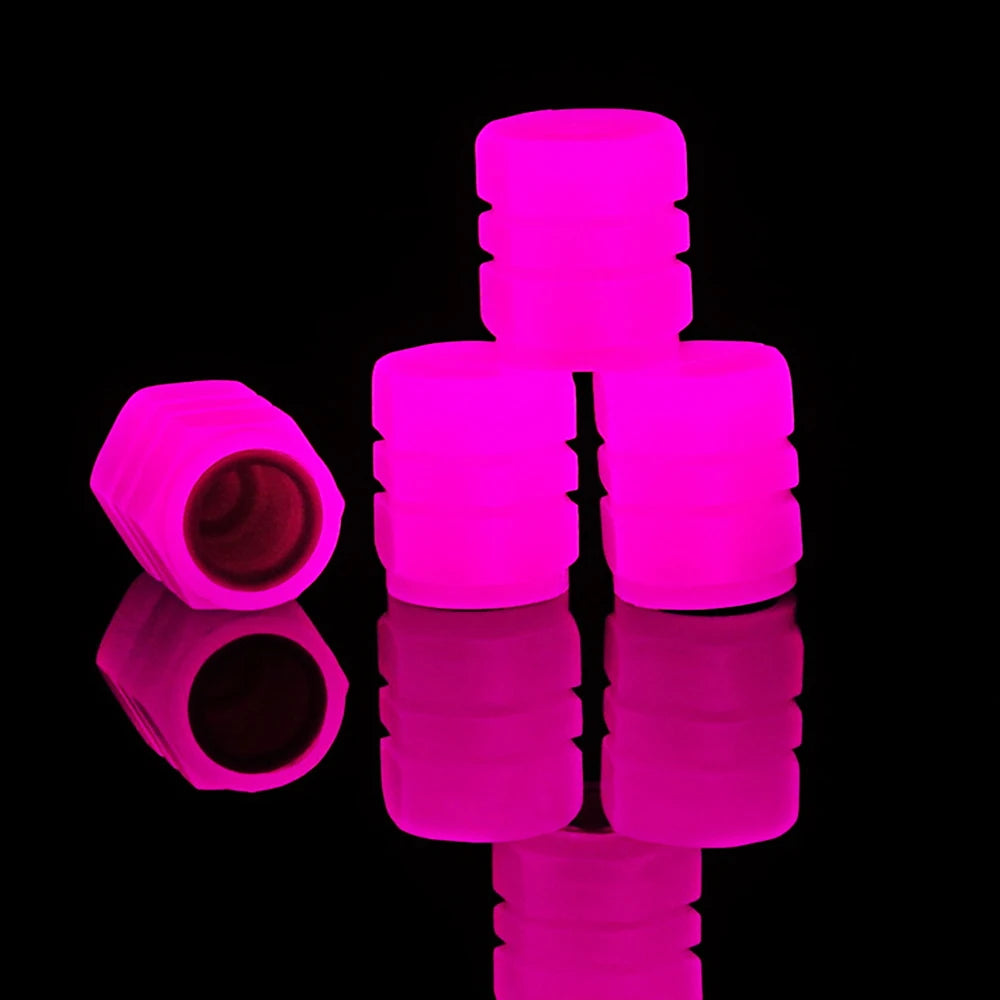 Luminous Valve Caps Fluorescent Red Night Glowing Car Motorcycle Bicycle Wheel Styling Tyre Hub Universal Cap Decor 1/4Pcs