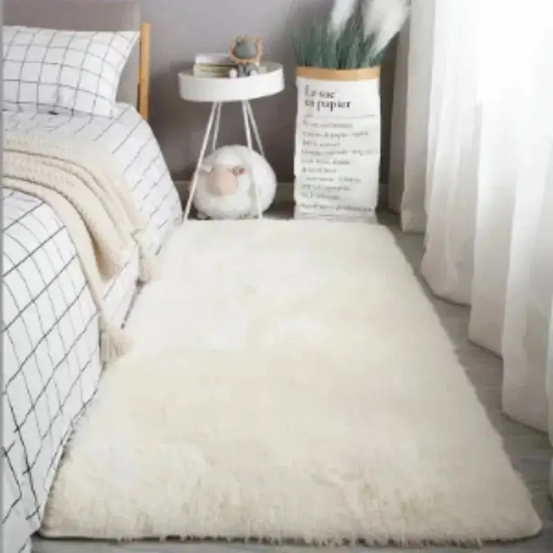 VIKAMA Silk Wool Fluffy Shaggy Bedroom Area Shaggy Non-Slip Rugs, Machine Washable Soft Shaggy Rugs Modern Soft Plush Rugs