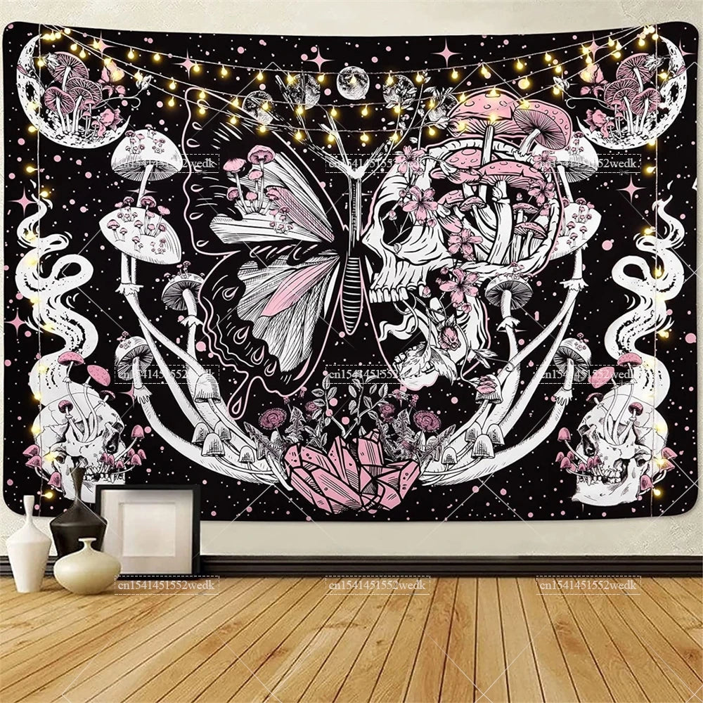 Skull Tapestry Trippy Mushroom Tapestry Snake Hippie Psychedelic Tapestry Aesthetic Moth Moon And Stars Tapestry Wall Hanging