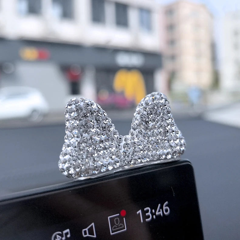 Computer Display Screen Decorative Diamond Bow Car Display Central Control Mini Decorative Ornaments Office Work Station Decor