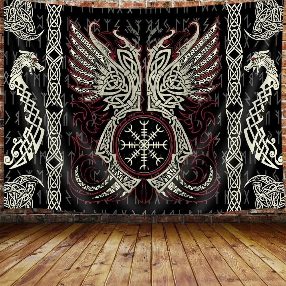 unframed Norse Mythology Vikings Tapestry Mysterious Ancient Runes Totem Tapestries Wall Hanging Art for Living Room Bedroom Hom