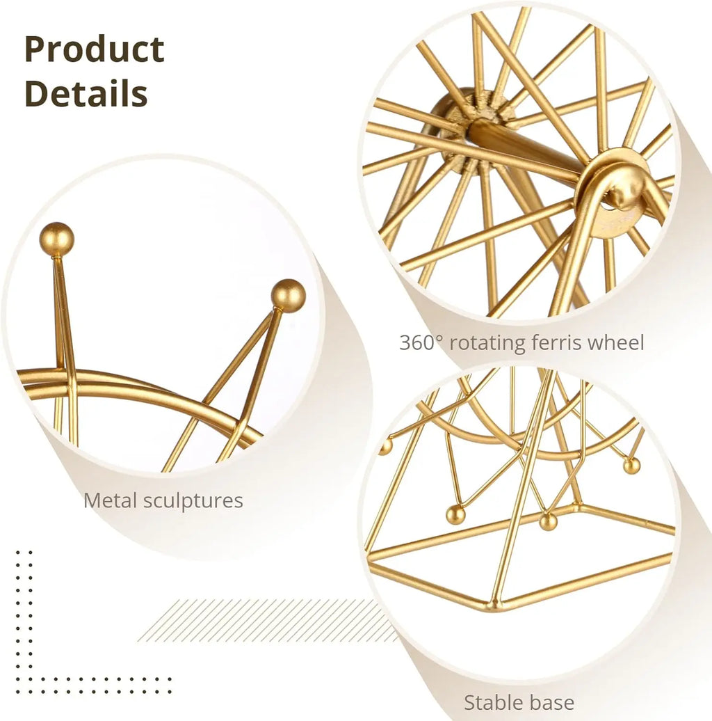 Ferris Wheel Home Decor, Golden Ferris Wheel Decor, Gold Decor Gift, Shelf Decor, House Decor Living Room Bookshelf Desk Decor