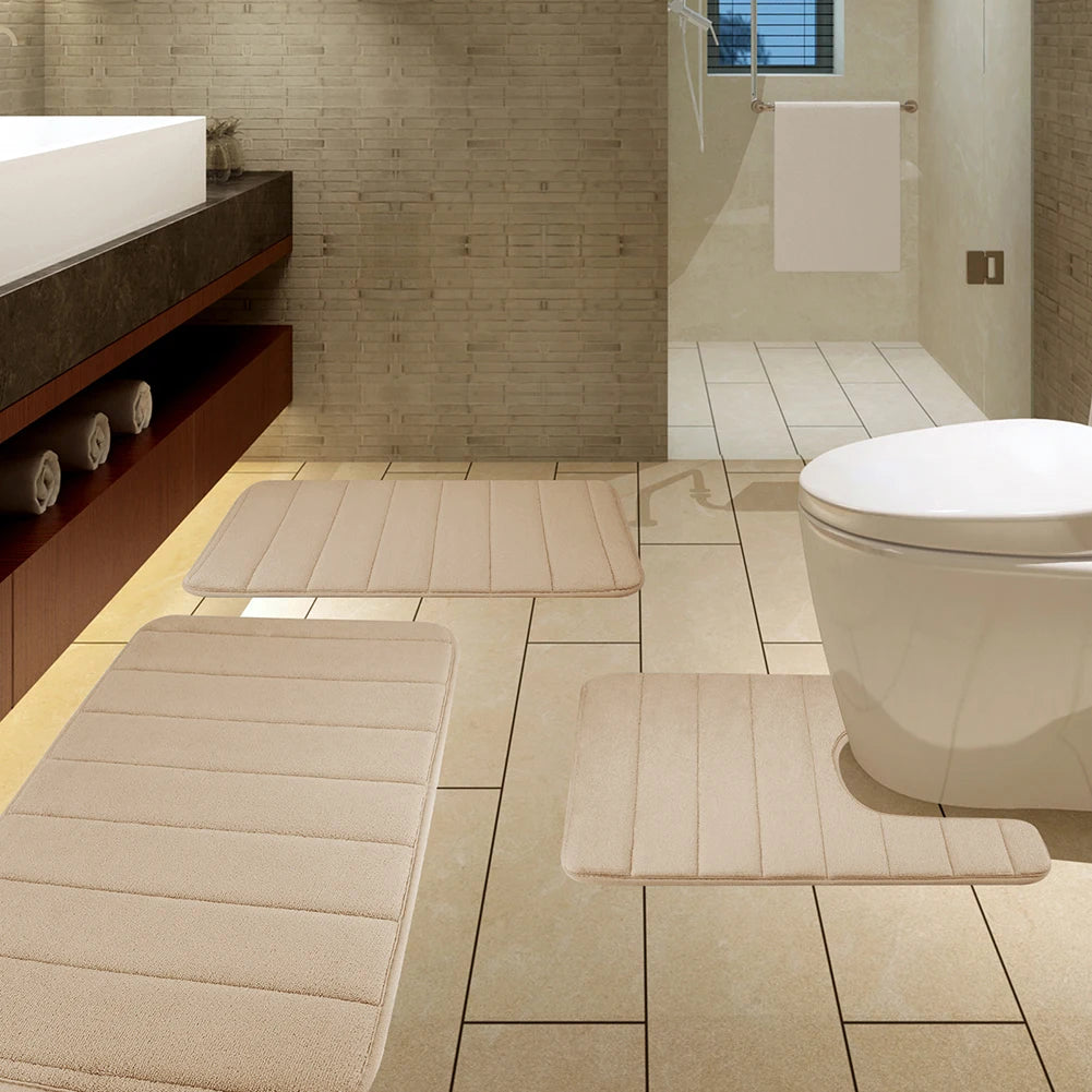 3 Pieces Memory Foam Bath Rugs Absorbent Bathroom Rugs Non-Slip Washable Bathroom Mats Bath Mats for Bathroom Floor Rugs Carpets