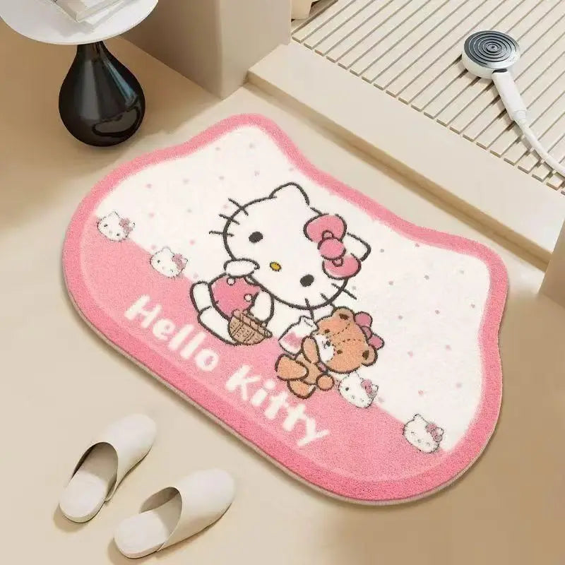 Hello Kitty Cute Cartoon Faux Cashmere Bathroom Rug - Non-Slip, Absorbent, Quick-Dry for Toilet Entrance & Shower Room