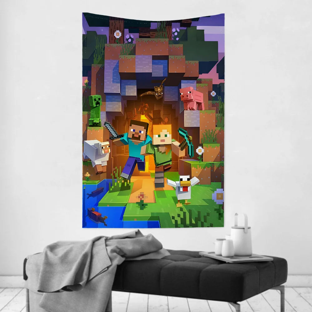 Anime Game HD M-MinecraftS Tapestry Room Decor Wall Cloth Party Hanging Background Room Decor Baby Room
