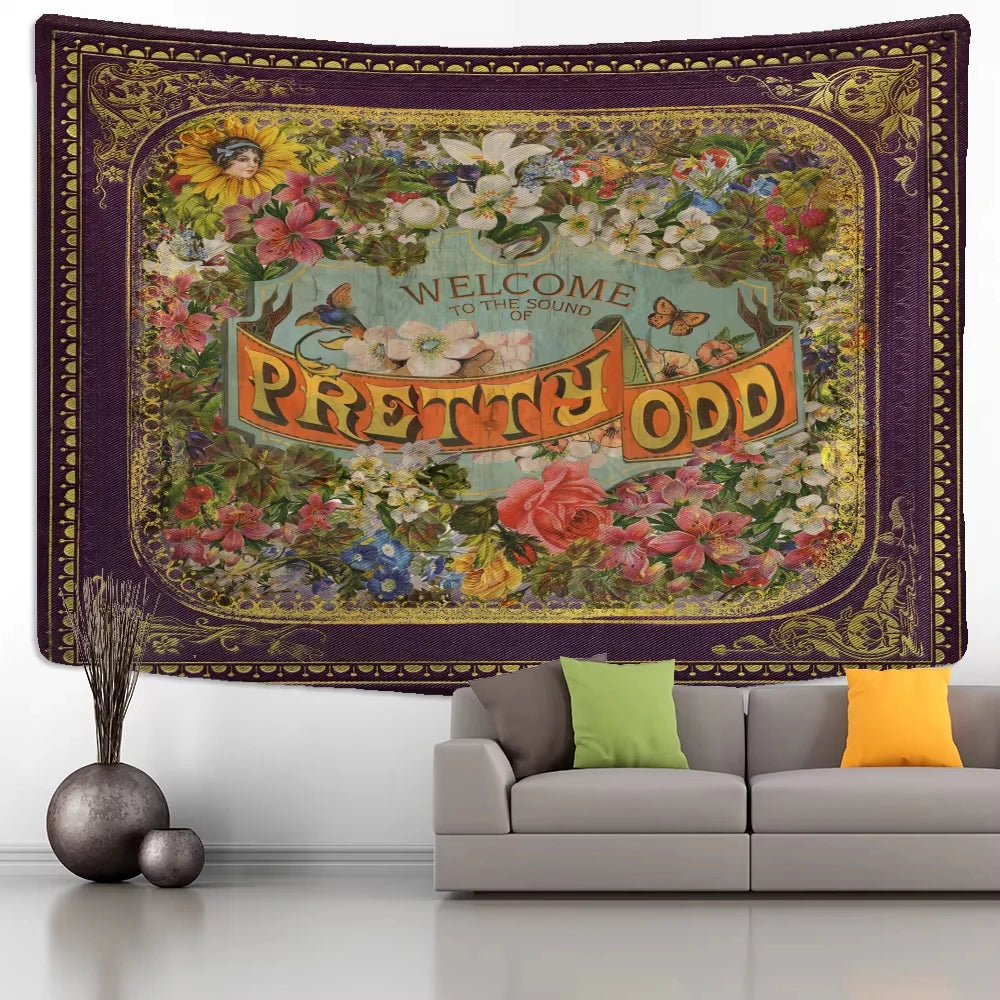 Pretty Odd Floral Tapestry Single Sided 2DPrint Soft Polyester Tapestry Bedroom Living Room Dorm Retro Decor Nostalgic Vibe Gift