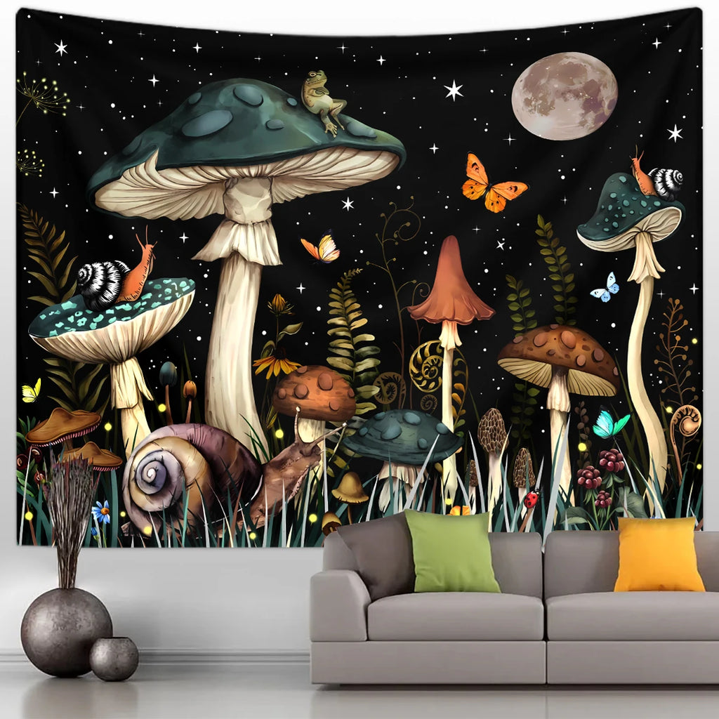 1pc Mushroom tapestry, moon tapestry, plant flower butterfly tapestry, snail frog tapestry, bedroom decoration wall hanging