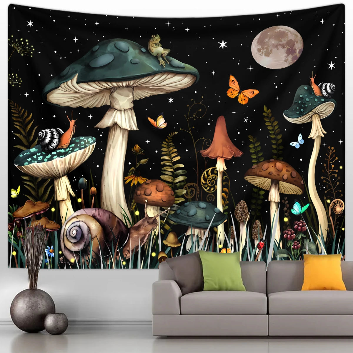 1pc Mushroom tapestry, moon tapestry, plant flower butterfly tapestry, snail frog tapestry, bedroom decoration wall hanging