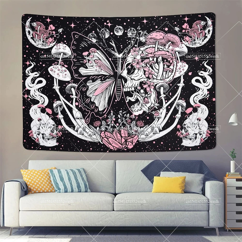 Skull Tapestry Trippy Mushroom Tapestry Snake Hippie Psychedelic Tapestry Aesthetic Moth Moon And Stars Tapestry Wall Hanging