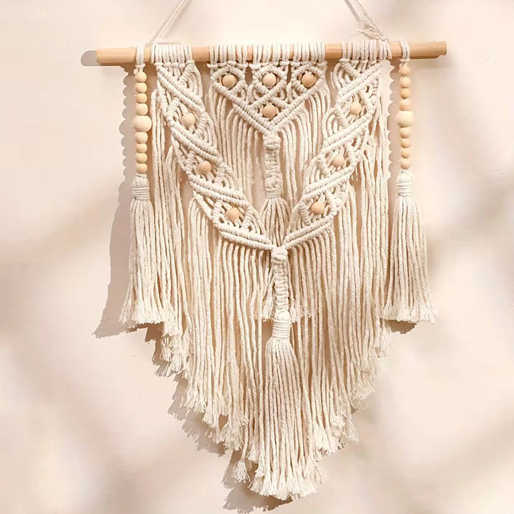 1pc Bohemian Style Handwoven Tapestry, Adorned with Wooden Beads, Exquisite and Fashionable, Suitable for Home Decor