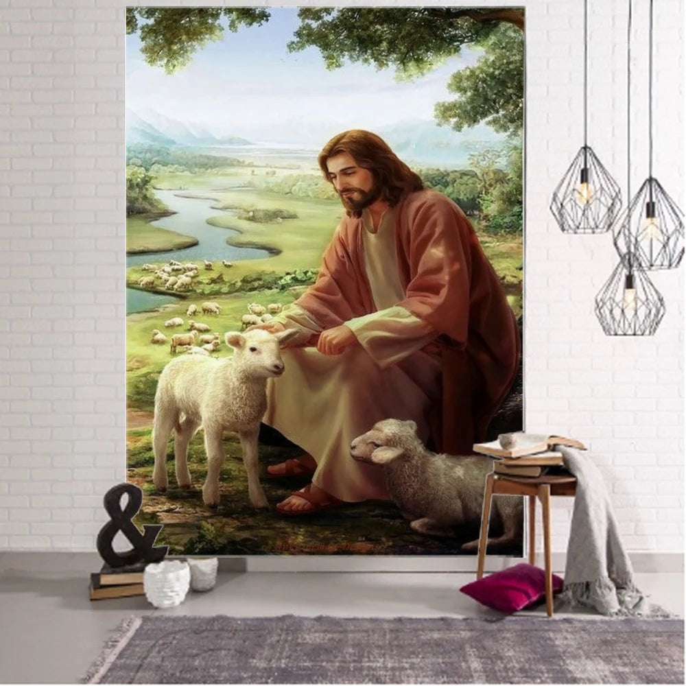 God Jesus Decorative Tapestry Mandala Boho Hippie Wall Tapestry for Home Bedroom Decorative Tapestry