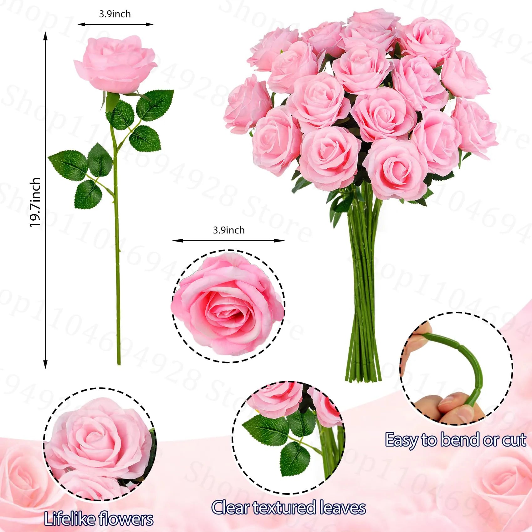 24-80Pcs Artificial Roses Flowers 3.9''Big Velvet Rose Artificial Flowers with Long Stems for Wedding Mothers Day Decor