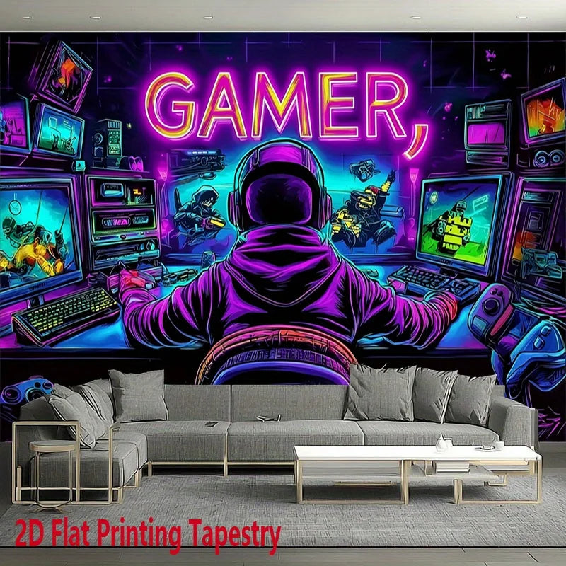 VIKAMA GAMER Tapestry Neon Esports Room Decoration Trendy Room Living Room Background Wall Decoration